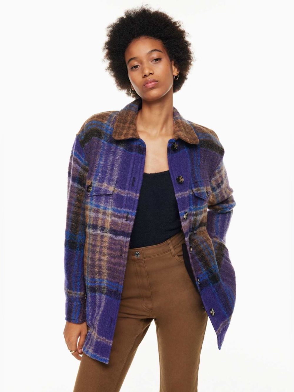Aritzia Wilfred Free THE GANNA Shirt Jacket Plaid Wool Shacket